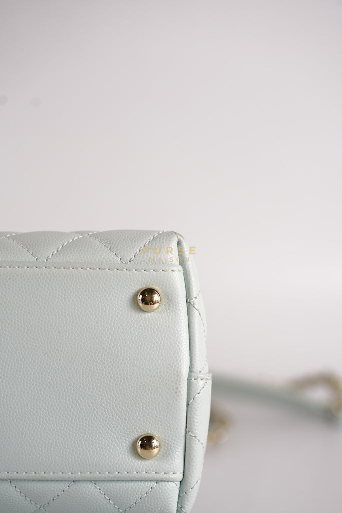 Coco Handle Medium in Tiffany Caviar Leather and Light Gold Hardware (Microchip) | Purse Maison Luxury Bags Shop