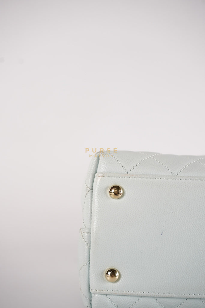 Coco Handle Medium in Tiffany Caviar Leather and Light Gold Hardware (Microchip) | Purse Maison Luxury Bags Shop