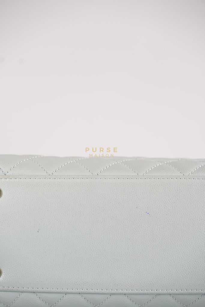 Coco Handle Medium in Tiffany Caviar Leather and Light Gold Hardware (Microchip) | Purse Maison Luxury Bags Shop