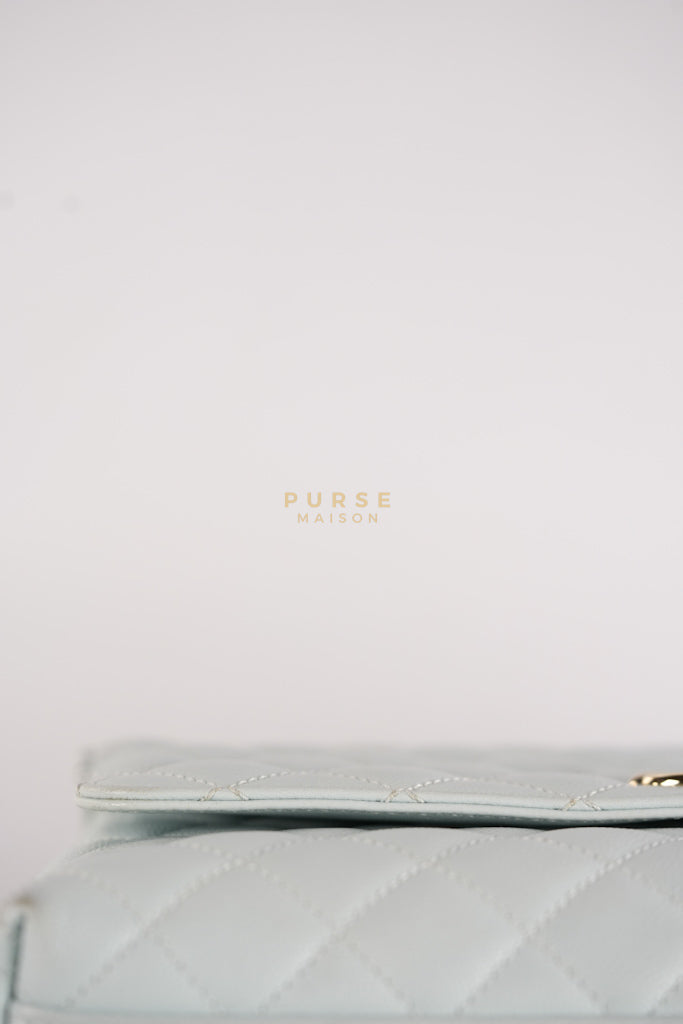 Coco Handle Medium in Tiffany Caviar Leather and Light Gold Hardware (Microchip) | Purse Maison Luxury Bags Shop