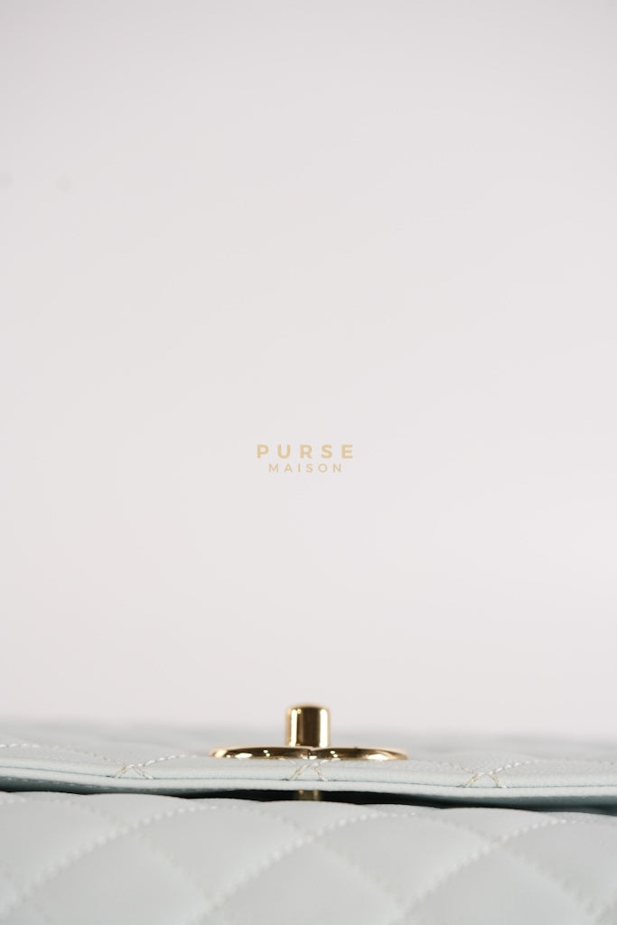 Coco Handle Medium in Tiffany Caviar Leather and Light Gold Hardware (Microchip) | Purse Maison Luxury Bags Shop