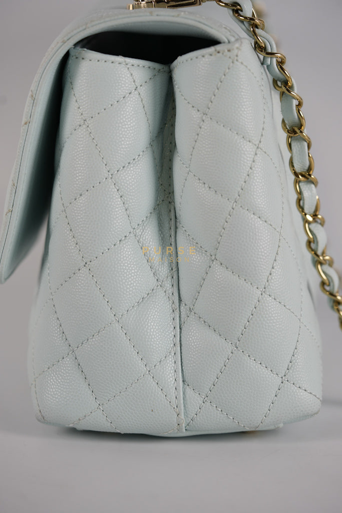 Coco Handle Medium in Tiffany Caviar Leather and Light Gold Hardware (Microchip) | Purse Maison Luxury Bags Shop