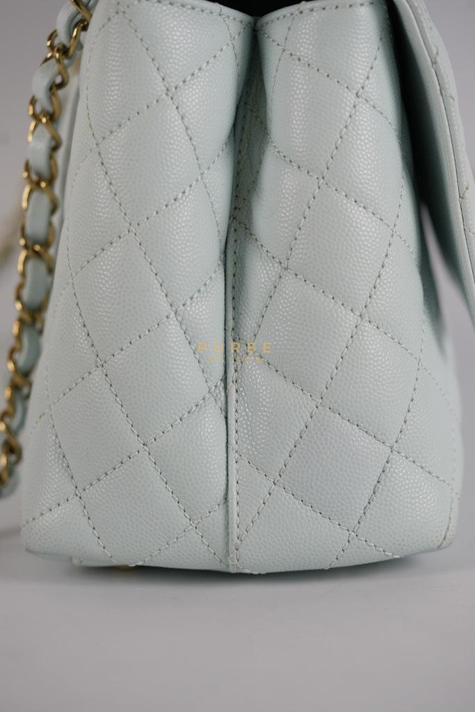 Coco Handle Medium in Tiffany Caviar Leather and Light Gold Hardware (Microchip) | Purse Maison Luxury Bags Shop