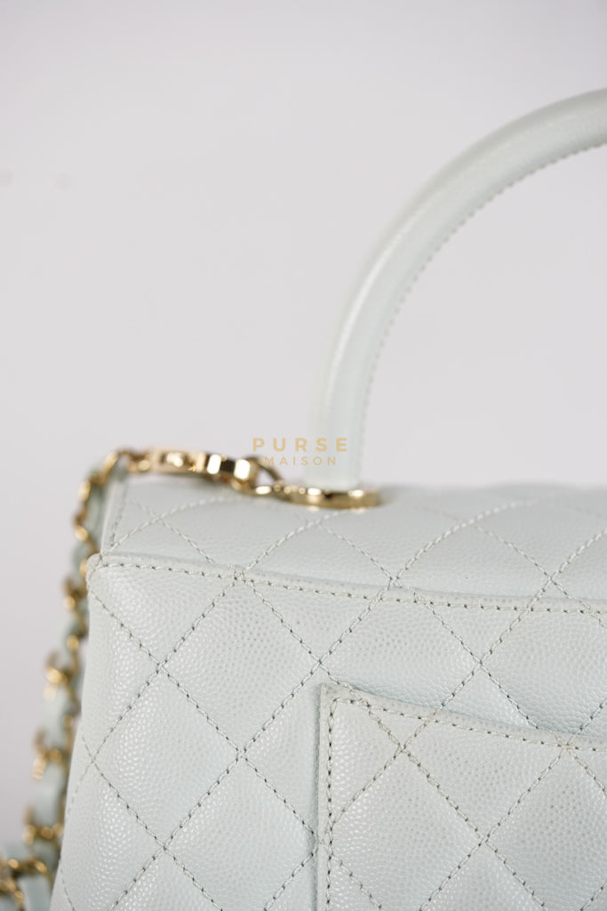 Coco Handle Medium in Tiffany Caviar Leather and Light Gold Hardware (Microchip) | Purse Maison Luxury Bags Shop