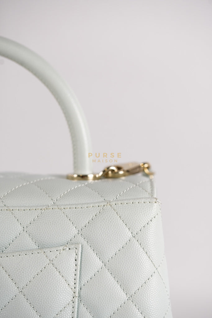 Coco Handle Medium in Tiffany Caviar Leather and Light Gold Hardware (Microchip) | Purse Maison Luxury Bags Shop