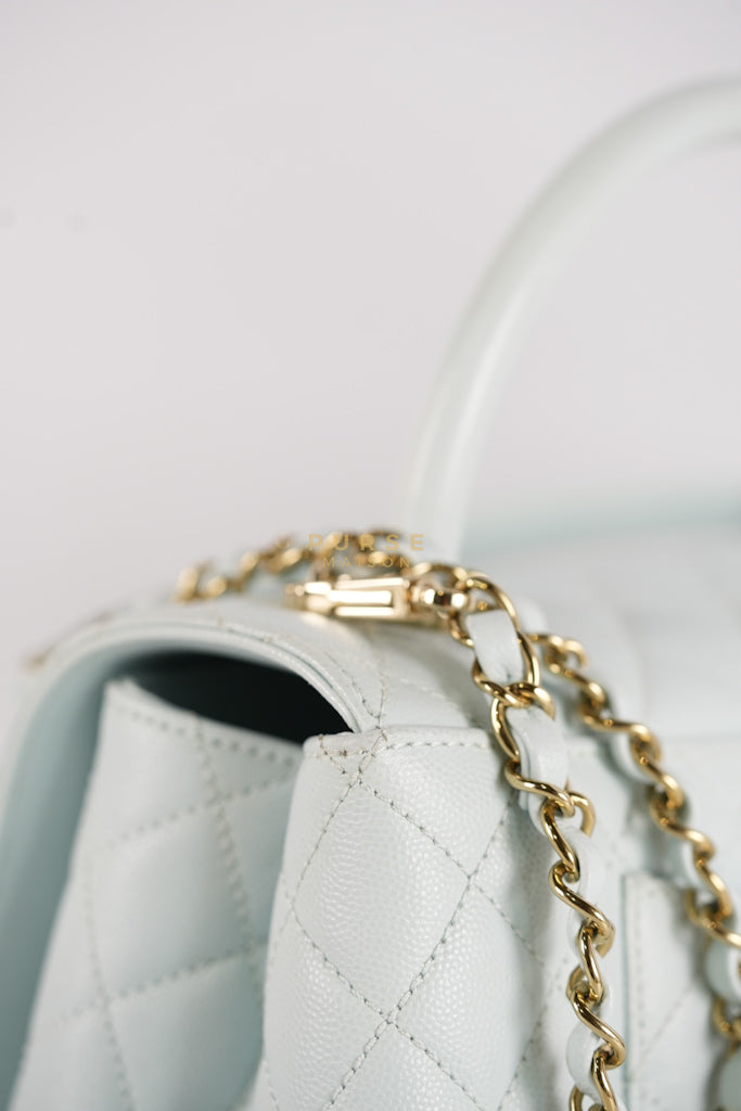 Coco Handle Medium in Tiffany Caviar Leather and Light Gold Hardware (Microchip) | Purse Maison Luxury Bags Shop