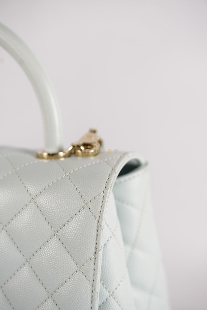 Coco Handle Medium in Tiffany Caviar Leather and Light Gold Hardware (Microchip) | Purse Maison Luxury Bags Shop