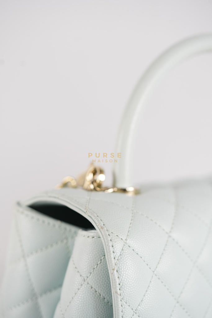 Coco Handle Medium in Tiffany Caviar Leather and Light Gold Hardware (Microchip) | Purse Maison Luxury Bags Shop