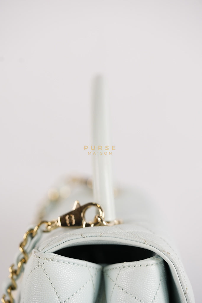 Coco Handle Medium in Tiffany Caviar Leather and Light Gold Hardware (Microchip) | Purse Maison Luxury Bags Shop