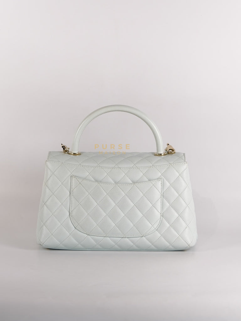 Coco Handle Medium in Tiffany Caviar Leather and Light Gold Hardware (Microchip) | Purse Maison Luxury Bags Shop