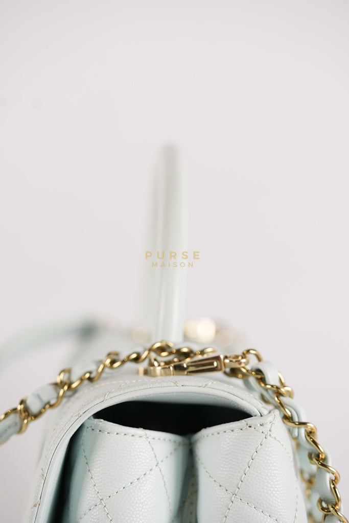 Coco Handle Medium in Tiffany Caviar Leather and Light Gold Hardware (Microchip) | Purse Maison Luxury Bags Shop