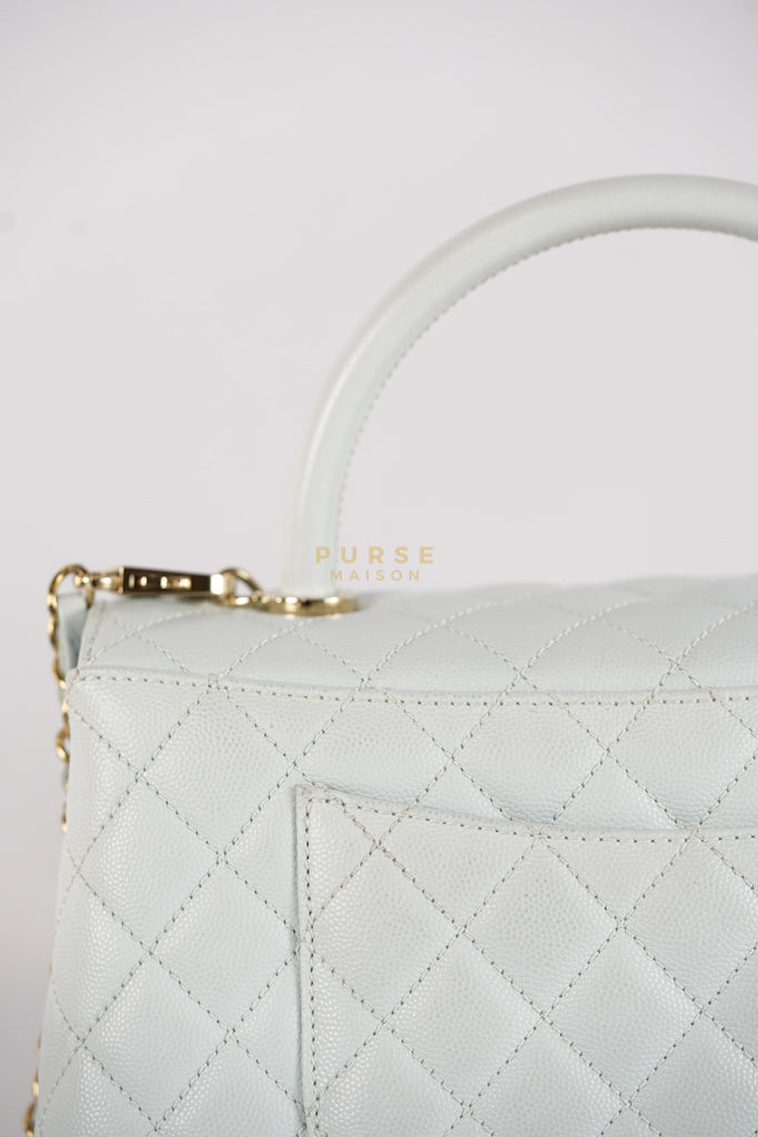 Coco Handle Medium in Tiffany Caviar Leather and Light Gold Hardware (Microchip) | Purse Maison Luxury Bags Shop