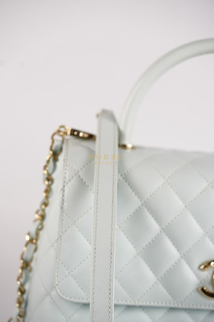 Coco Handle Medium in Tiffany Caviar Leather and Light Gold Hardware (Microchip) | Purse Maison Luxury Bags Shop