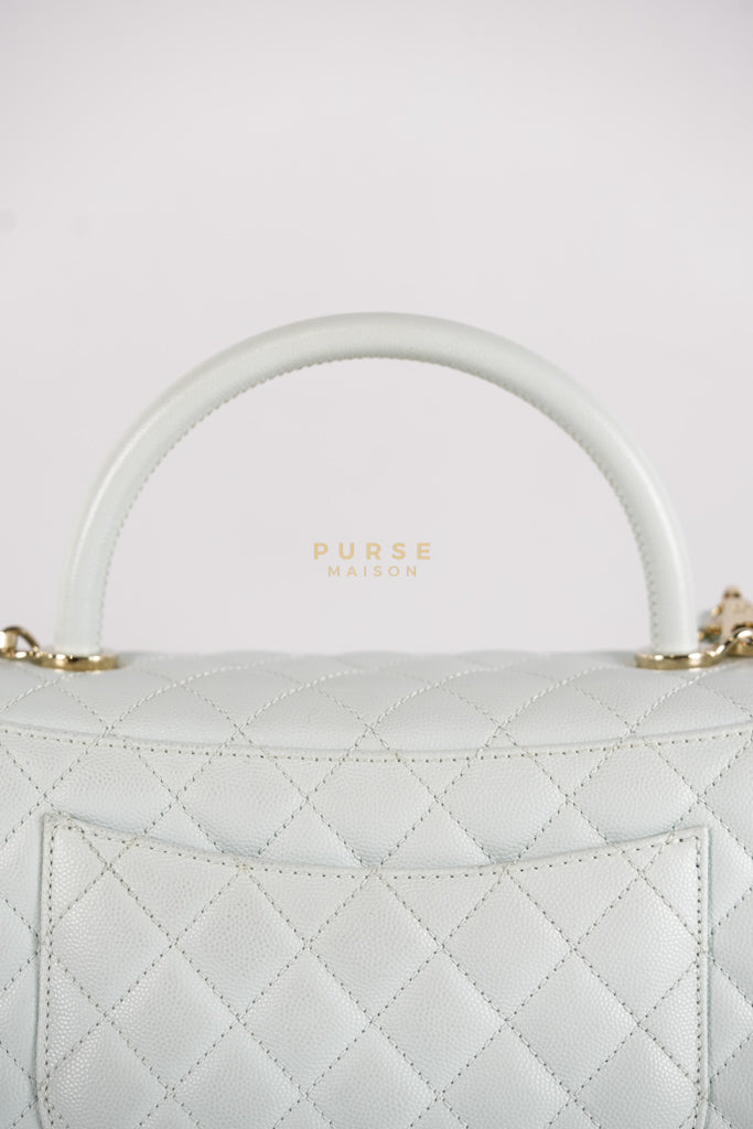 Coco Handle Medium in Tiffany Caviar Leather and Light Gold Hardware (Microchip) | Purse Maison Luxury Bags Shop