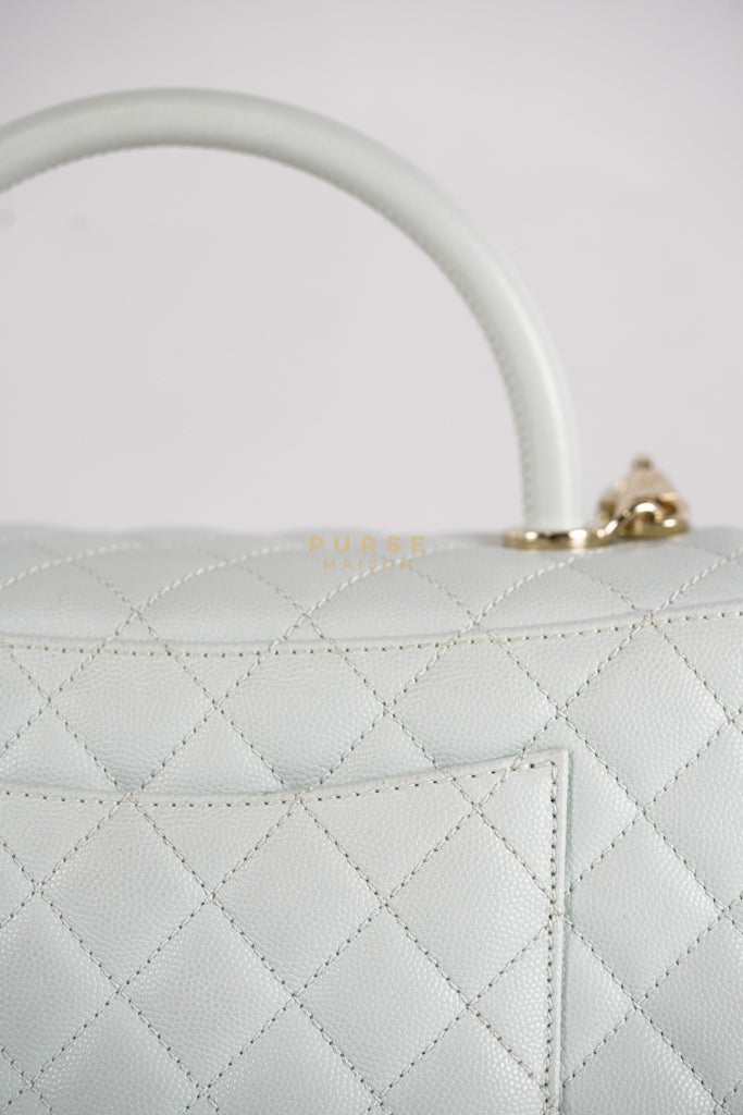 Coco Handle Medium in Tiffany Caviar Leather and Light Gold Hardware (Microchip) | Purse Maison Luxury Bags Shop