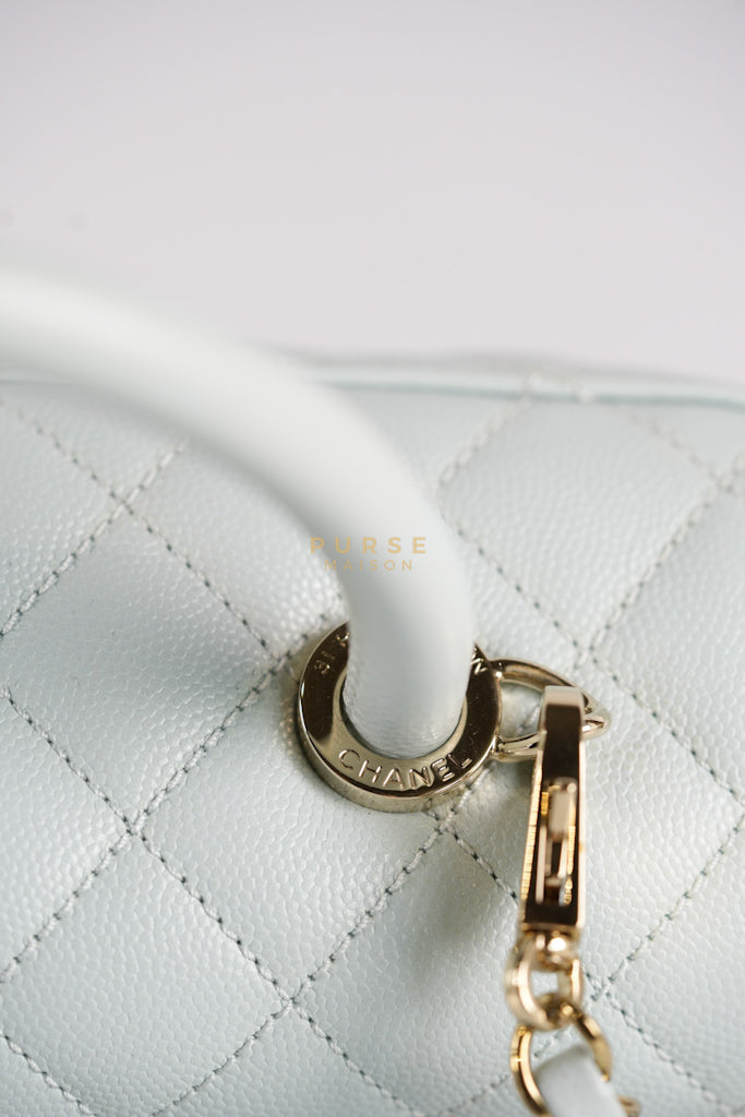 Coco Handle Medium in Tiffany Caviar Leather and Light Gold Hardware (Microchip) | Purse Maison Luxury Bags Shop