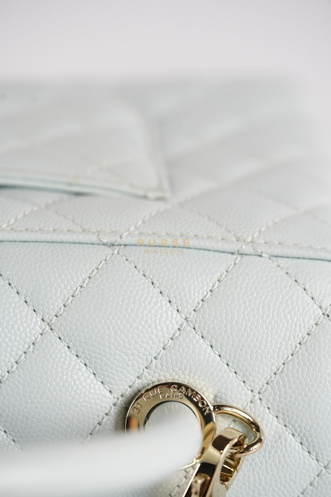 Coco Handle Medium in Tiffany Caviar Leather and Light Gold Hardware (Microchip) | Purse Maison Luxury Bags Shop