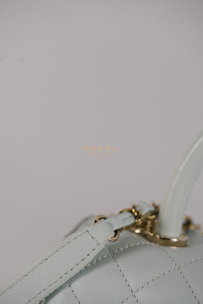 Coco Handle Medium in Tiffany Caviar Leather and Light Gold Hardware (Microchip) | Purse Maison Luxury Bags Shop