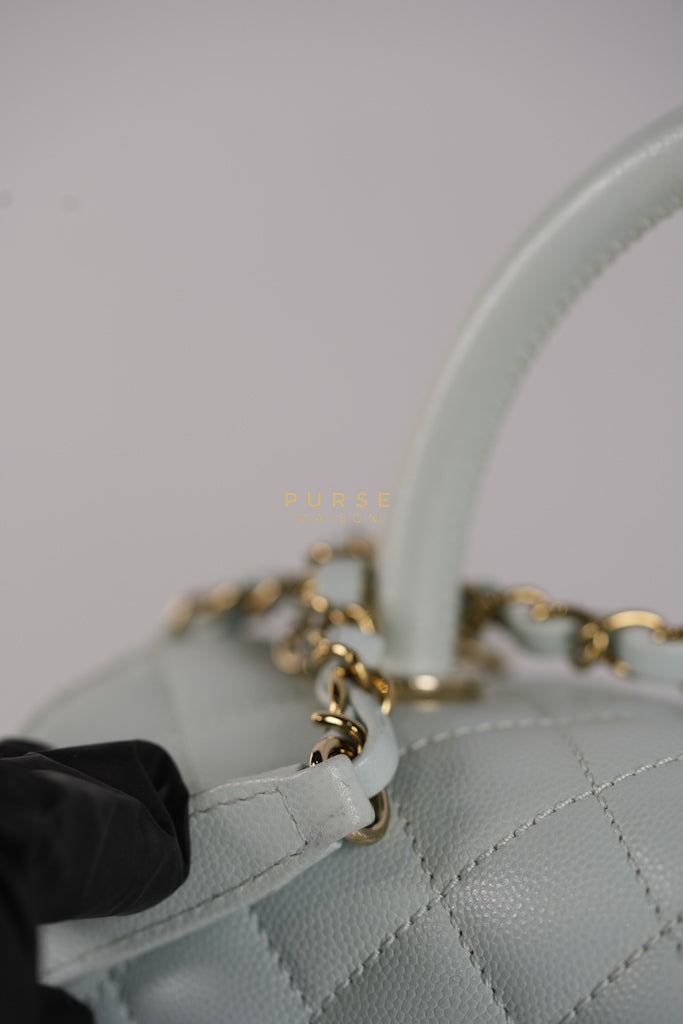 Coco Handle Medium in Tiffany Caviar Leather and Light Gold Hardware (Microchip) | Purse Maison Luxury Bags Shop