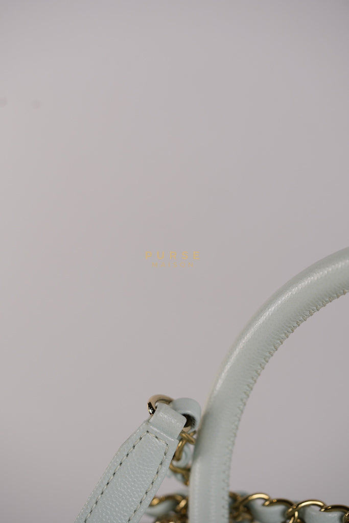 Coco Handle Medium in Tiffany Caviar Leather and Light Gold Hardware (Microchip) | Purse Maison Luxury Bags Shop