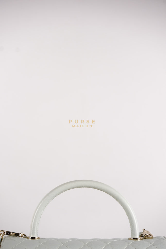 Coco Handle Medium in Tiffany Caviar Leather and Light Gold Hardware (Microchip) | Purse Maison Luxury Bags Shop