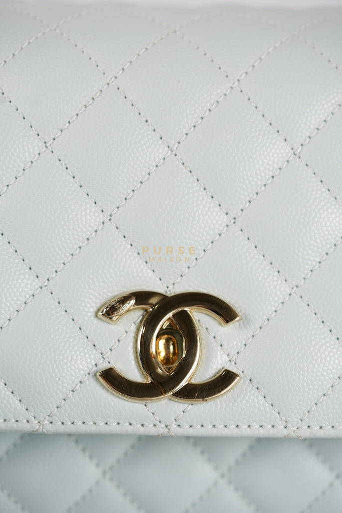 Coco Handle Medium in Tiffany Caviar Leather and Light Gold Hardware (Microchip) | Purse Maison Luxury Bags Shop