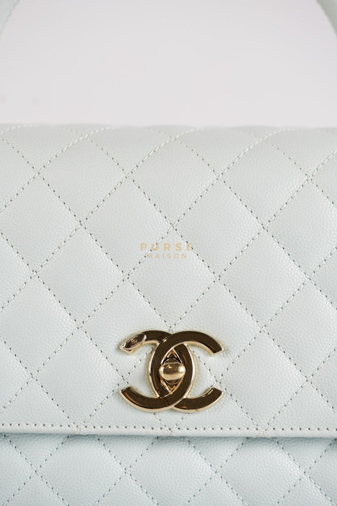 Coco Handle Medium in Tiffany Caviar Leather and Light Gold Hardware (Microchip) | Purse Maison Luxury Bags Shop