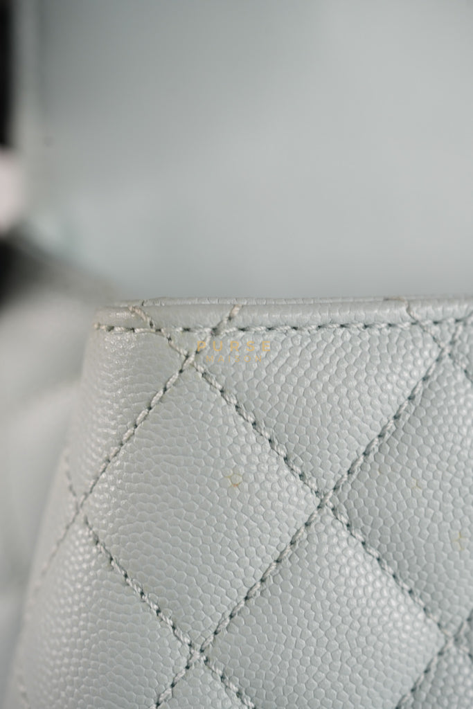 Coco Handle Medium in Tiffany Caviar Leather and Light Gold Hardware (Microchip) | Purse Maison Luxury Bags Shop