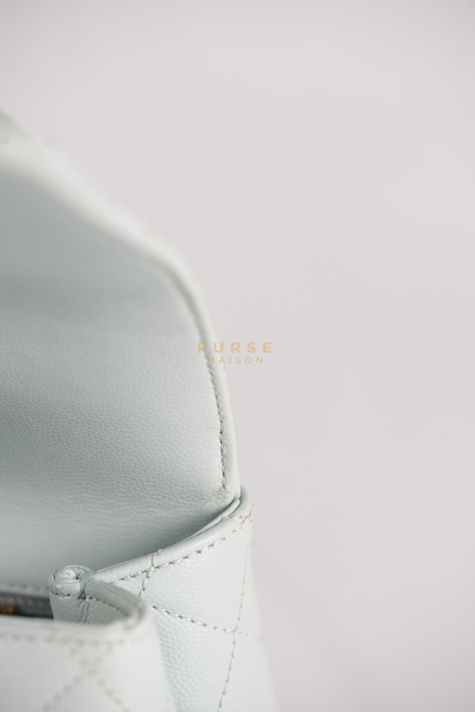 Coco Handle Medium in Tiffany Caviar Leather and Light Gold Hardware (Microchip) | Purse Maison Luxury Bags Shop