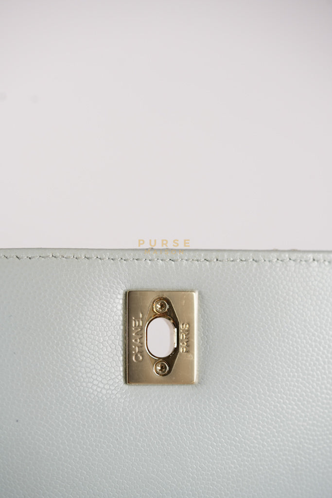 Coco Handle Medium in Tiffany Caviar Leather and Light Gold Hardware (Microchip) | Purse Maison Luxury Bags Shop