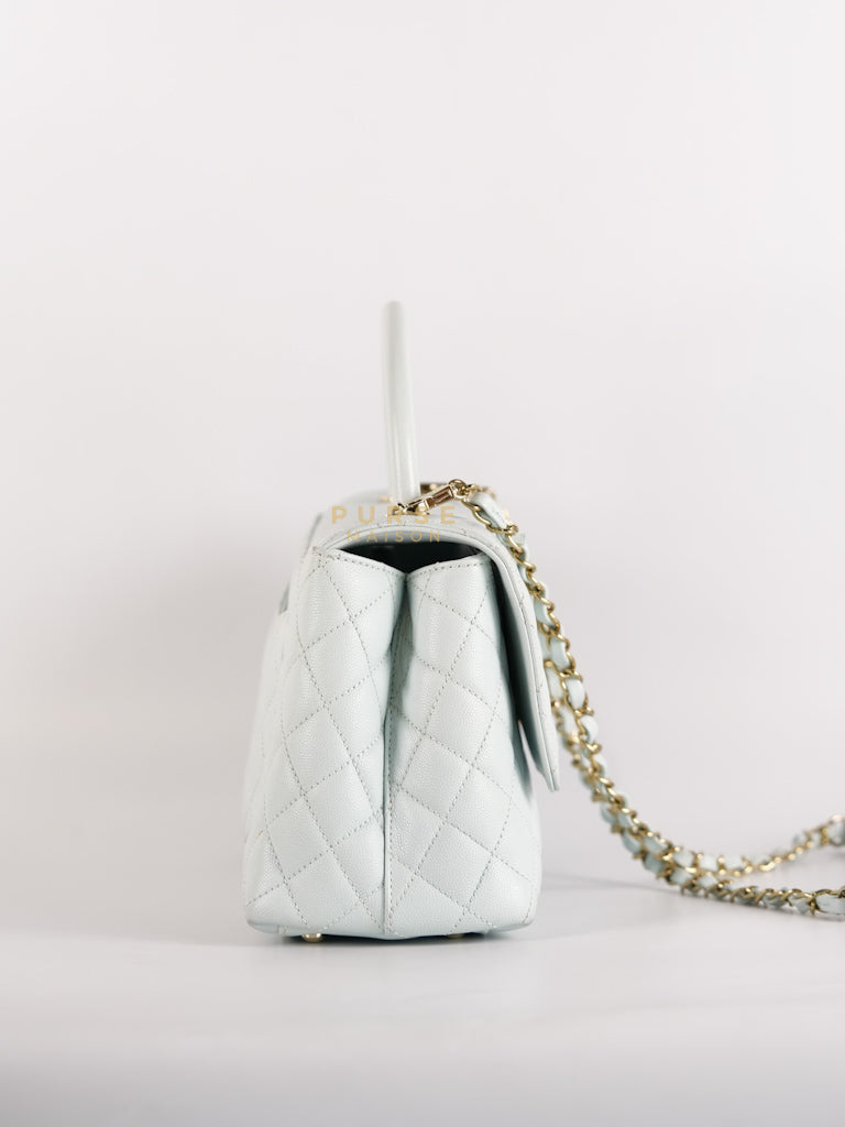 Coco Handle Medium in Tiffany Caviar Leather and Light Gold Hardware (Microchip) | Purse Maison Luxury Bags Shop