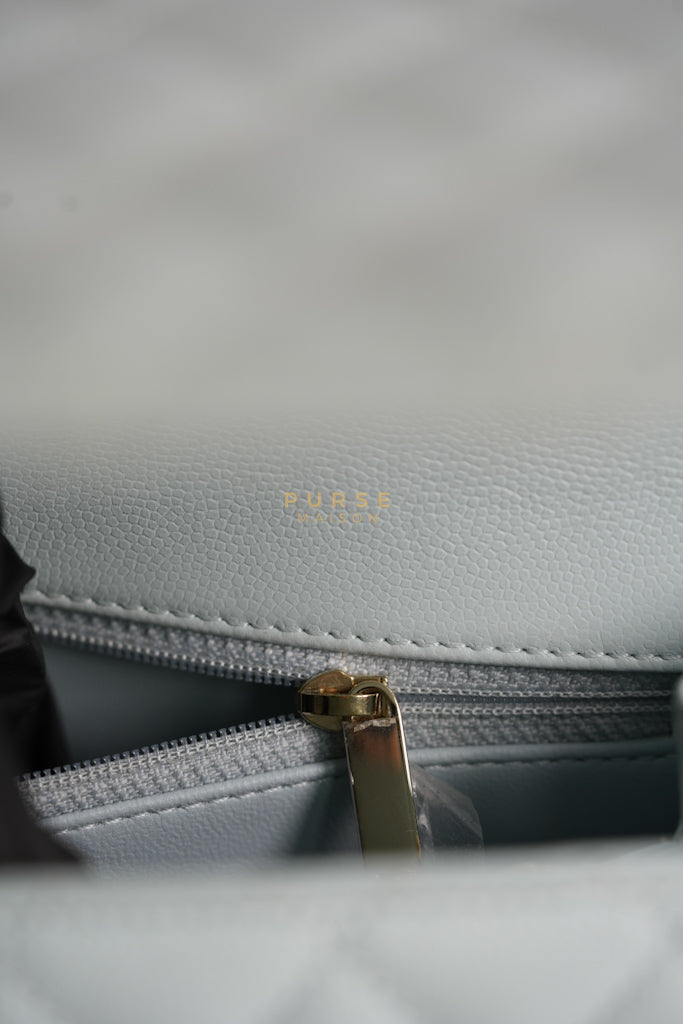 Coco Handle Medium in Tiffany Caviar Leather and Light Gold Hardware (Microchip) | Purse Maison Luxury Bags Shop