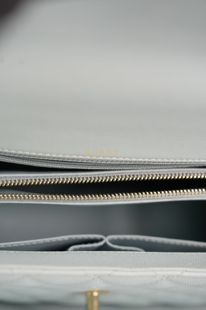 Coco Handle Medium in Tiffany Caviar Leather and Light Gold Hardware (Microchip) | Purse Maison Luxury Bags Shop