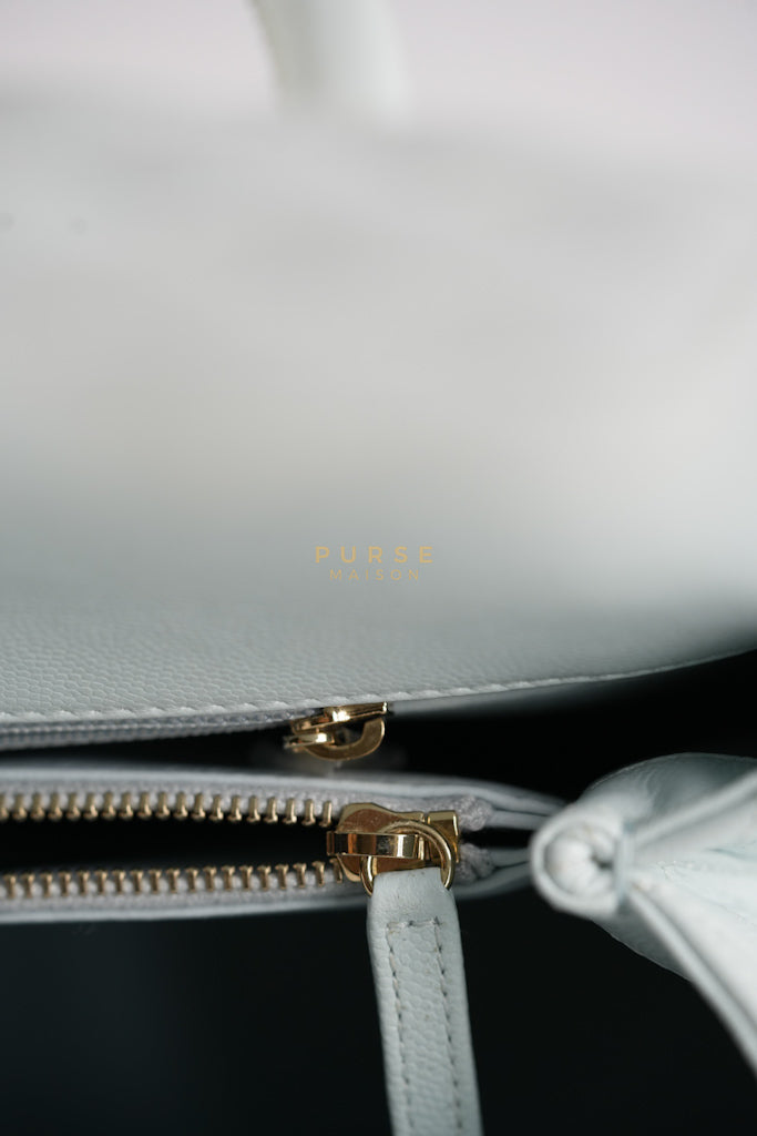 Coco Handle Medium in Tiffany Caviar Leather and Light Gold Hardware (Microchip) | Purse Maison Luxury Bags Shop