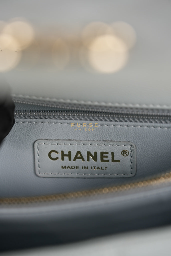 Coco Handle Medium in Tiffany Caviar Leather and Light Gold Hardware (Microchip) | Purse Maison Luxury Bags Shop