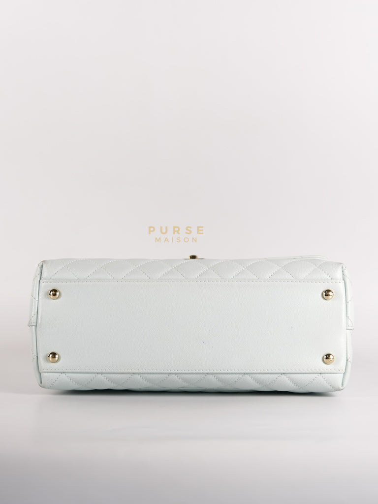 Coco Handle Medium in Tiffany Caviar Leather and Light Gold Hardware (Microchip) | Purse Maison Luxury Bags Shop