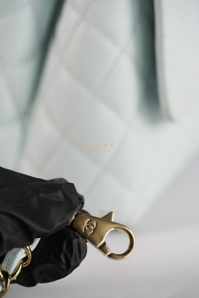 Coco Handle Medium in Tiffany Caviar Leather and Light Gold Hardware (Microchip) | Purse Maison Luxury Bags Shop