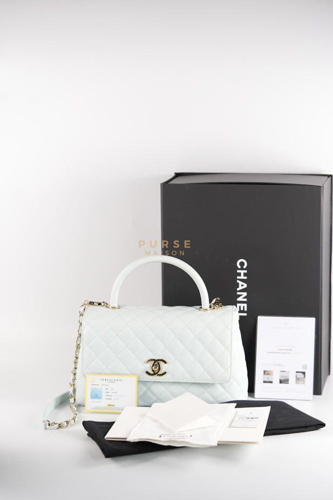 Coco Handle Medium in Tiffany Caviar Leather and Light Gold Hardware (Microchip) | Purse Maison Luxury Bags Shop