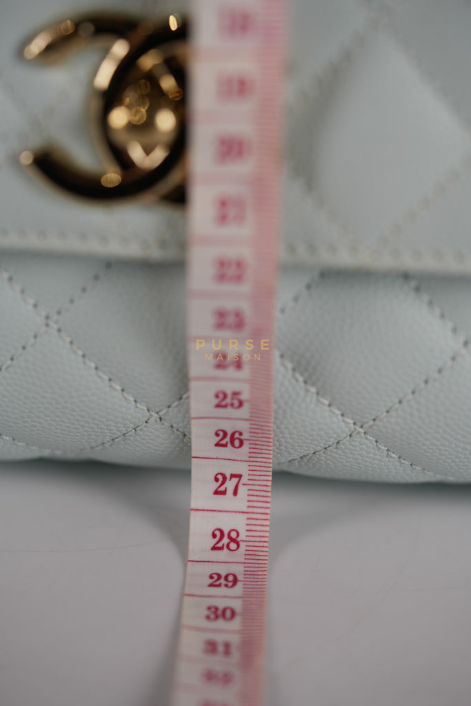 Coco Handle Medium in Tiffany Caviar Leather and Light Gold Hardware (Microchip) | Purse Maison Luxury Bags Shop