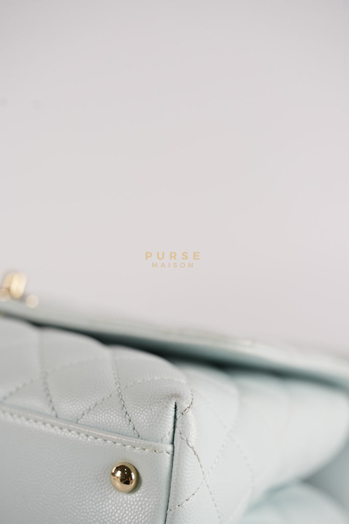 Coco Handle Medium in Tiffany Caviar Leather and Light Gold Hardware (Microchip) | Purse Maison Luxury Bags Shop