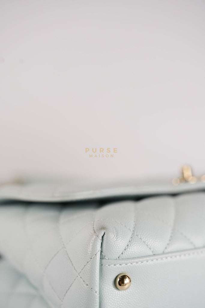 Coco Handle Medium in Tiffany Caviar Leather and Light Gold Hardware (Microchip) | Purse Maison Luxury Bags Shop