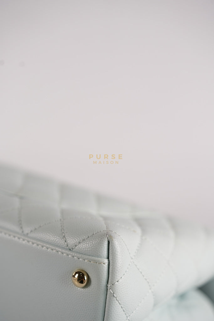 Coco Handle Medium in Tiffany Caviar Leather and Light Gold Hardware (Microchip) | Purse Maison Luxury Bags Shop