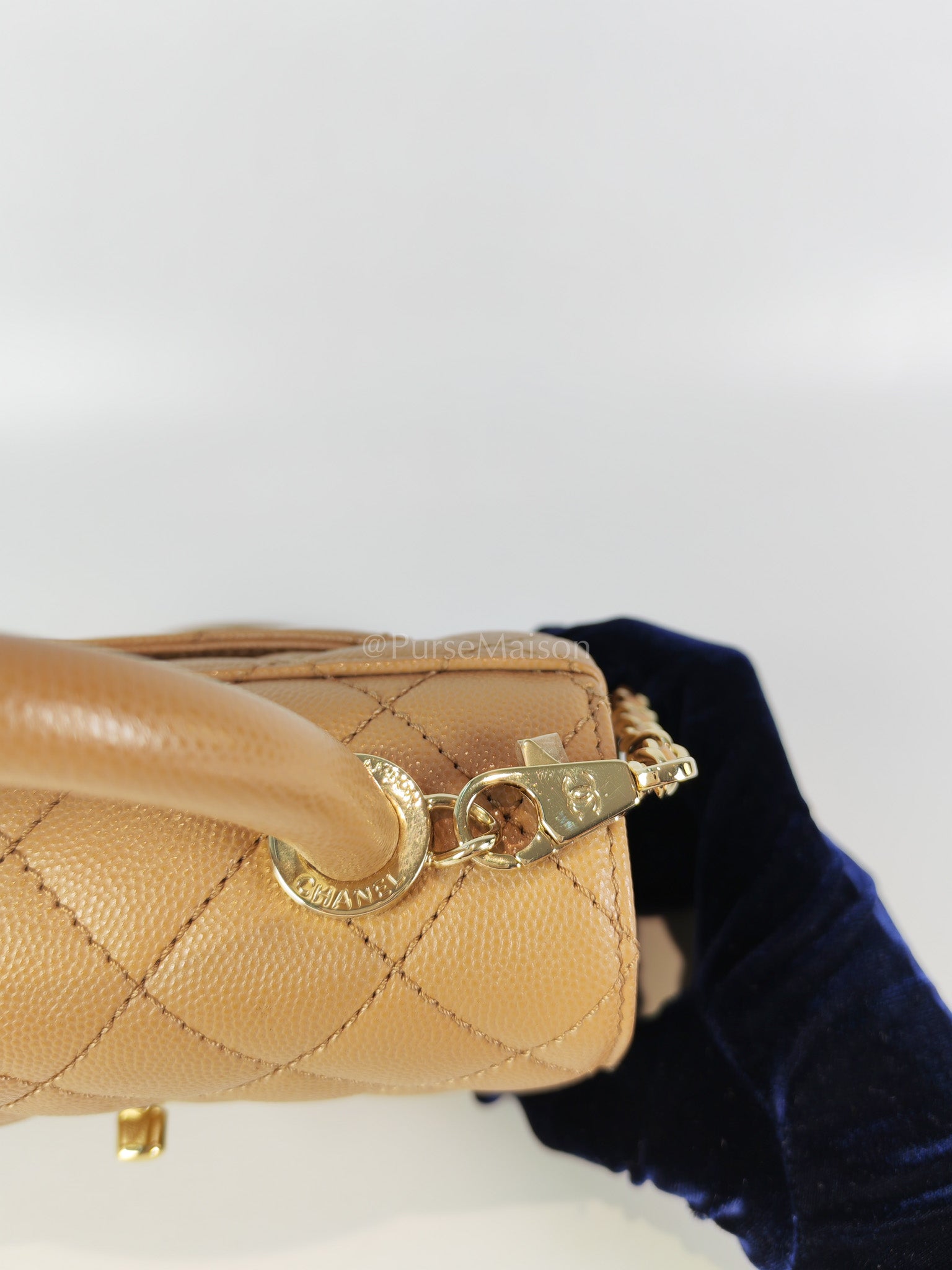 Coco Handle Mini in Dark Beige Caviar Leather Light Gold Hardware(Microchip) | Purse Maison Luxury Bags Shop