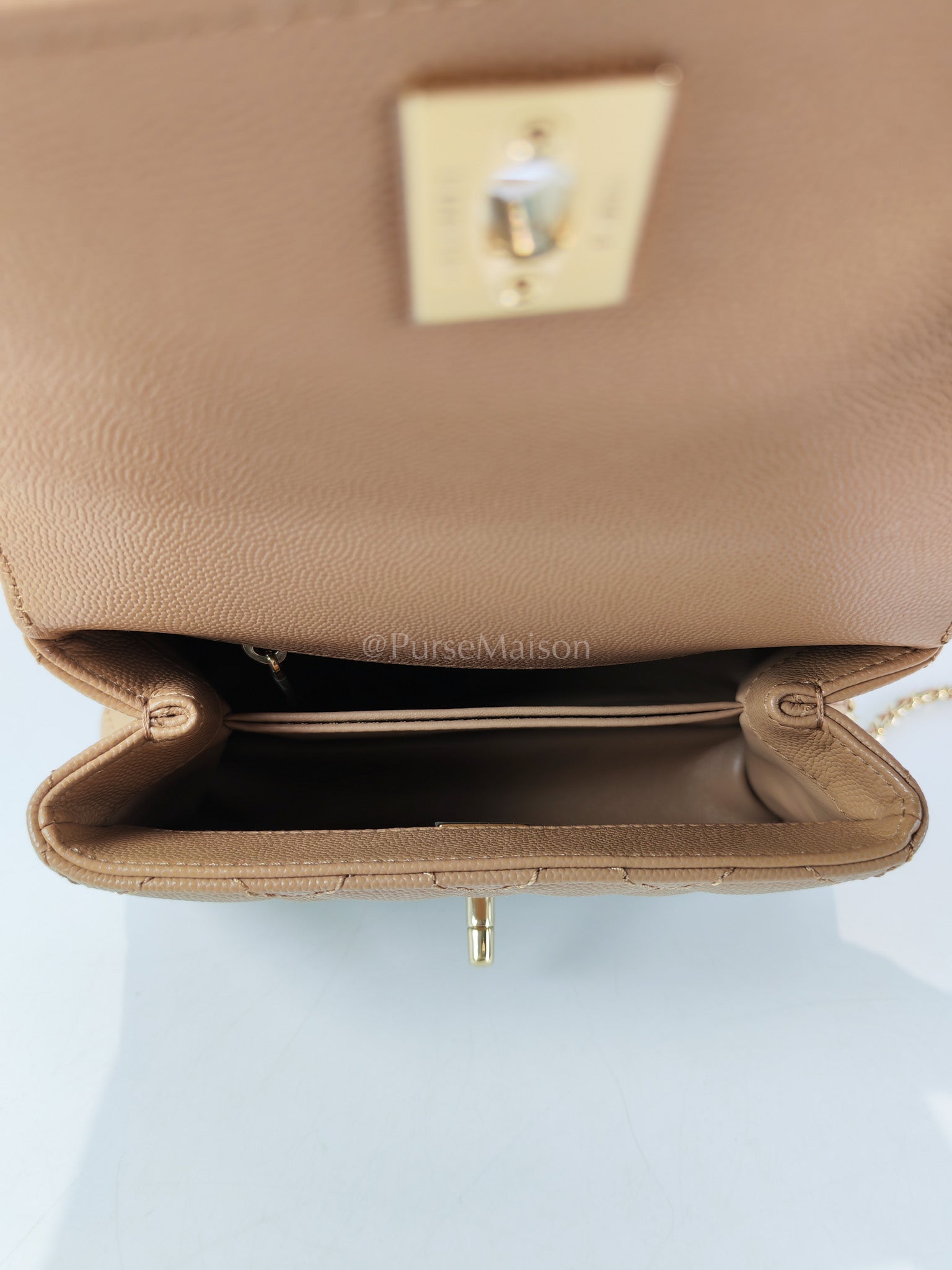 Coco Handle Mini in Dark Beige Caviar Leather Light Gold Hardware(Microchip) | Purse Maison Luxury Bags Shop