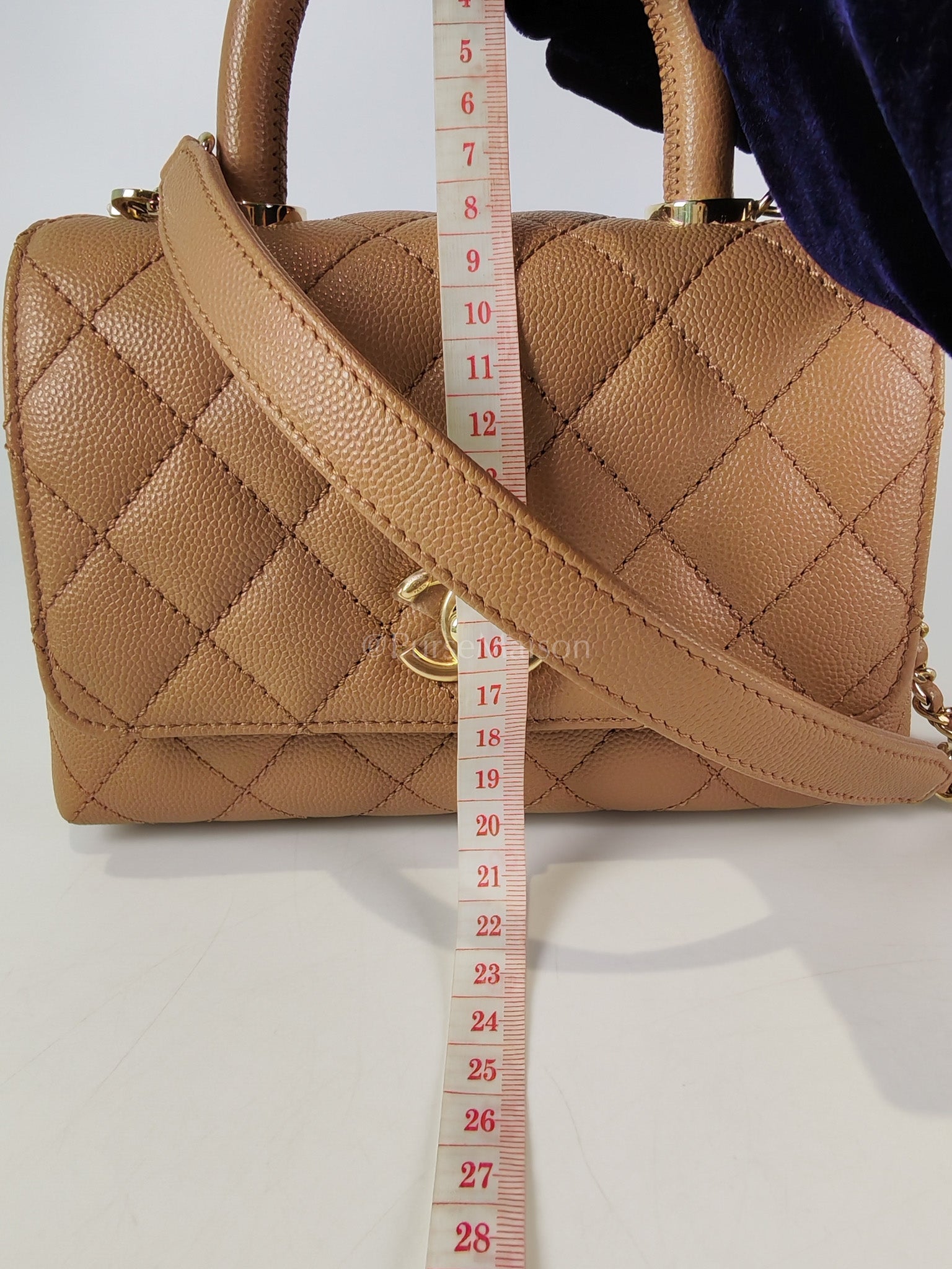 Coco Handle Mini in Dark Beige Caviar Leather Light Gold Hardware(Microchip) | Purse Maison Luxury Bags Shop