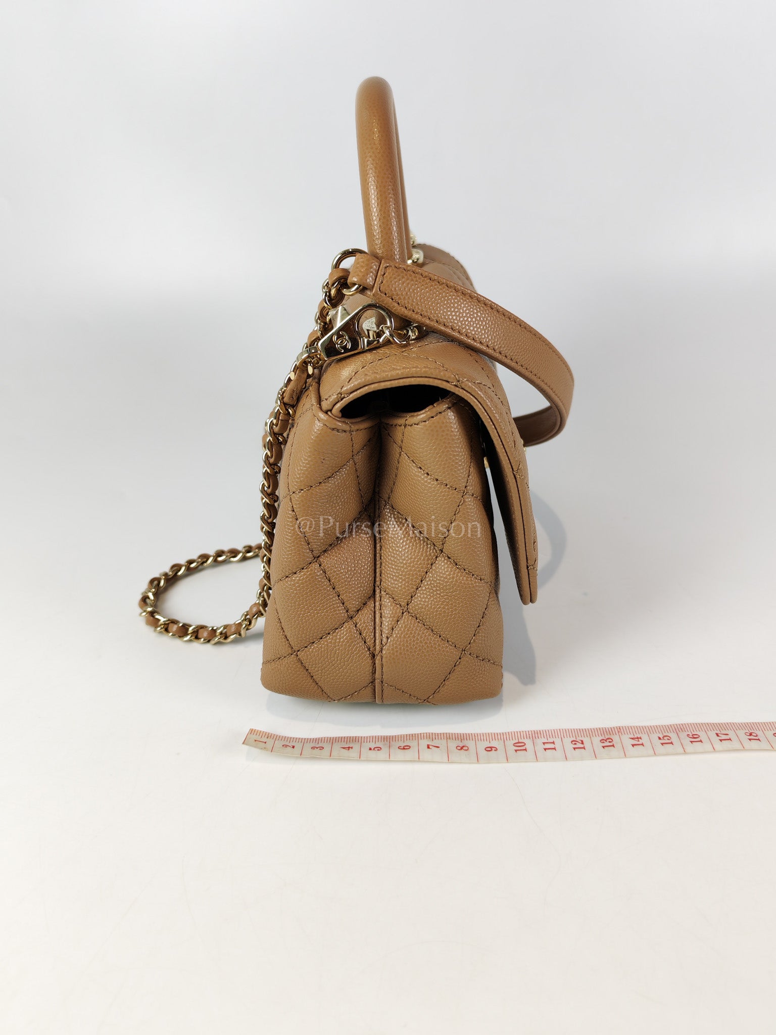 Coco Handle Mini in Dark Beige Caviar Leather Light Gold Hardware(Microchip) | Purse Maison Luxury Bags Shop