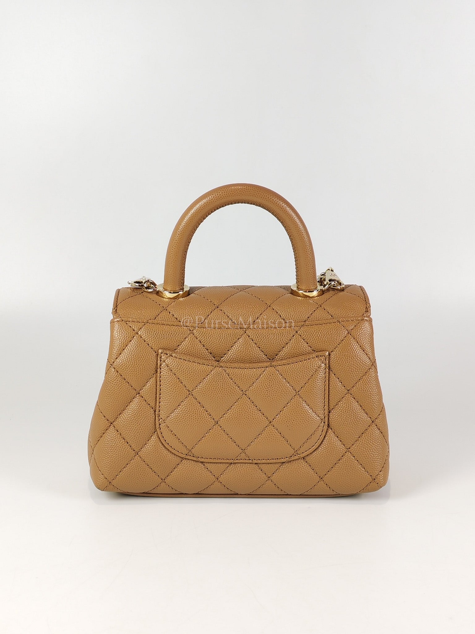 Coco Handle Mini in Dark Beige Caviar Leather Light Gold Hardware(Microchip) | Purse Maison Luxury Bags Shop