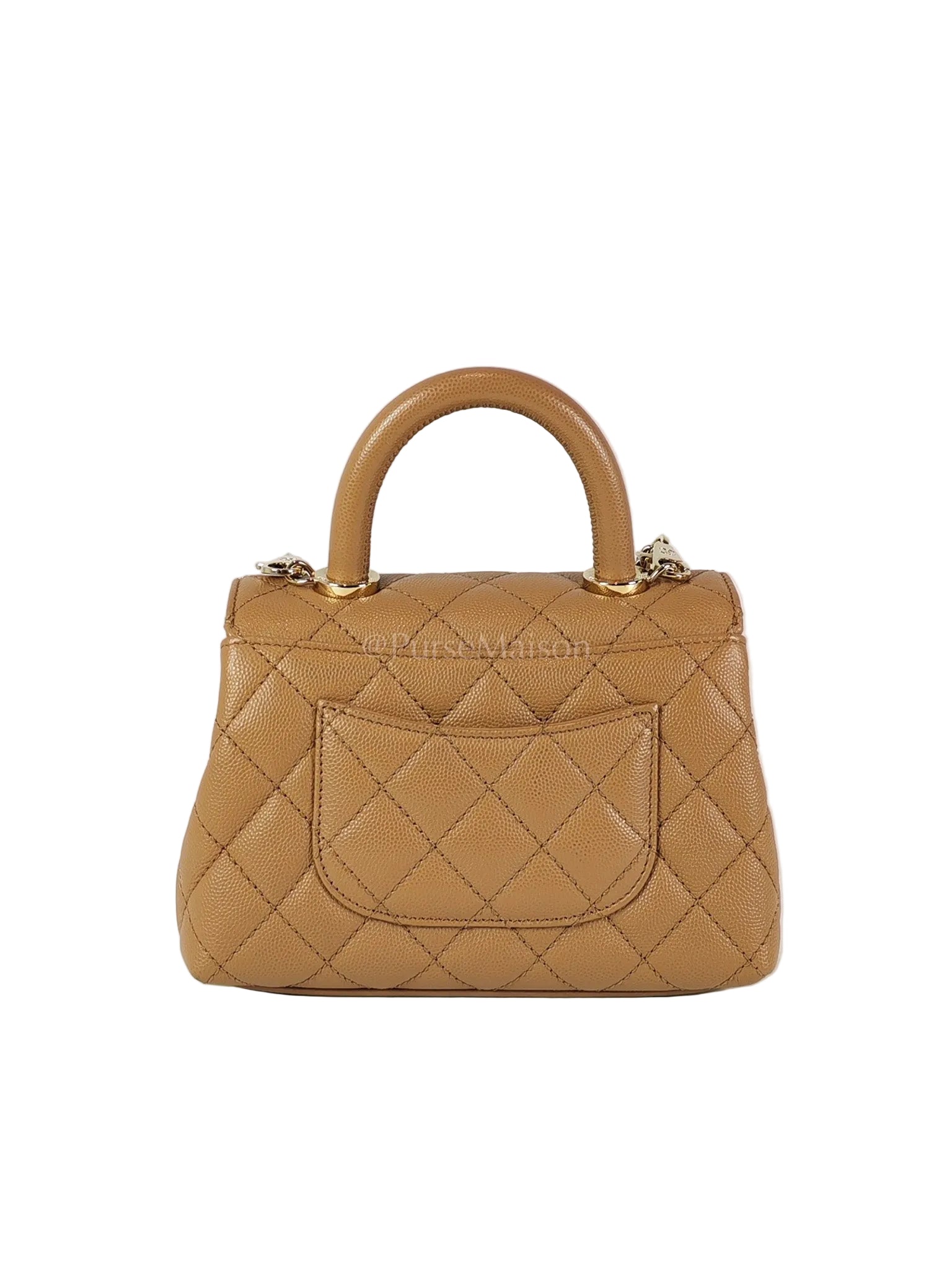 Coco Handle Mini in Dark Beige Caviar Leather Light Gold Hardware(Microchip) | Purse Maison Luxury Bags Shop