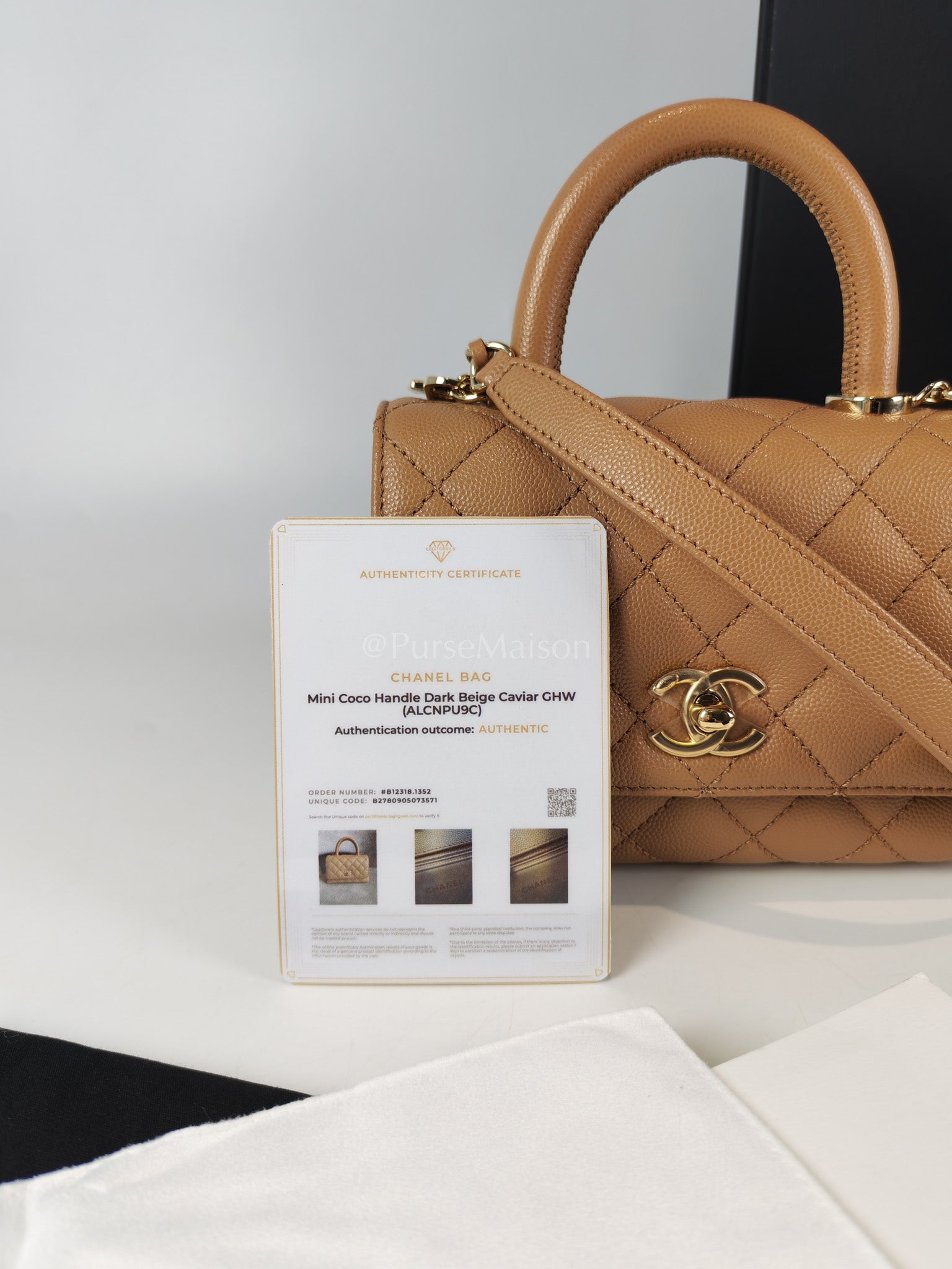 Coco Handle Mini in Dark Beige Caviar Leather Light Gold Hardware(Microchip) | Purse Maison Luxury Bags Shop