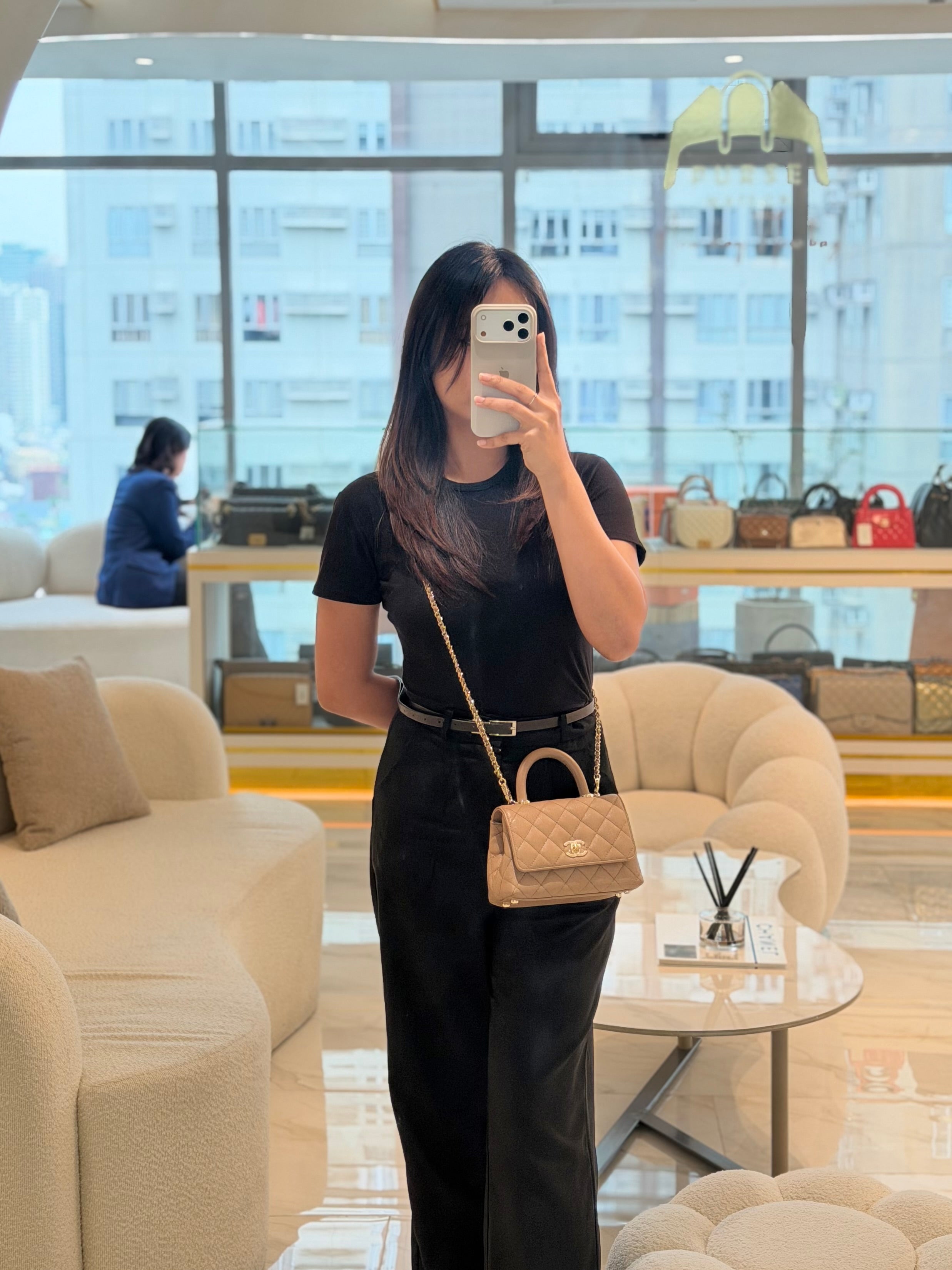 Coco Handle Mini in Dark Beige Caviar Leather Light Gold Hardware(Microchip) | Purse Maison Luxury Bags Shop